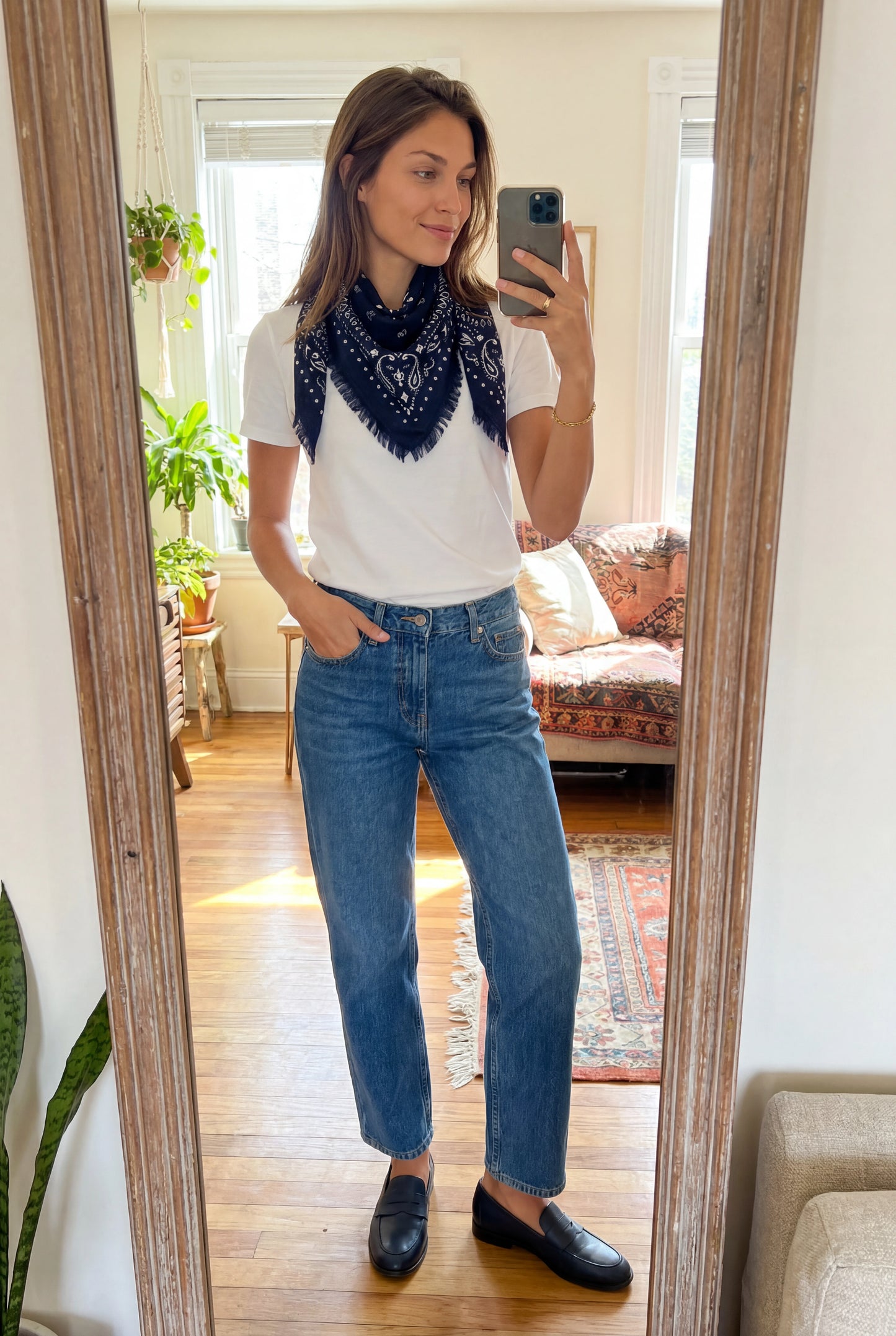 Kaschmir Tuch mit Paisley Print Navy mit weiss