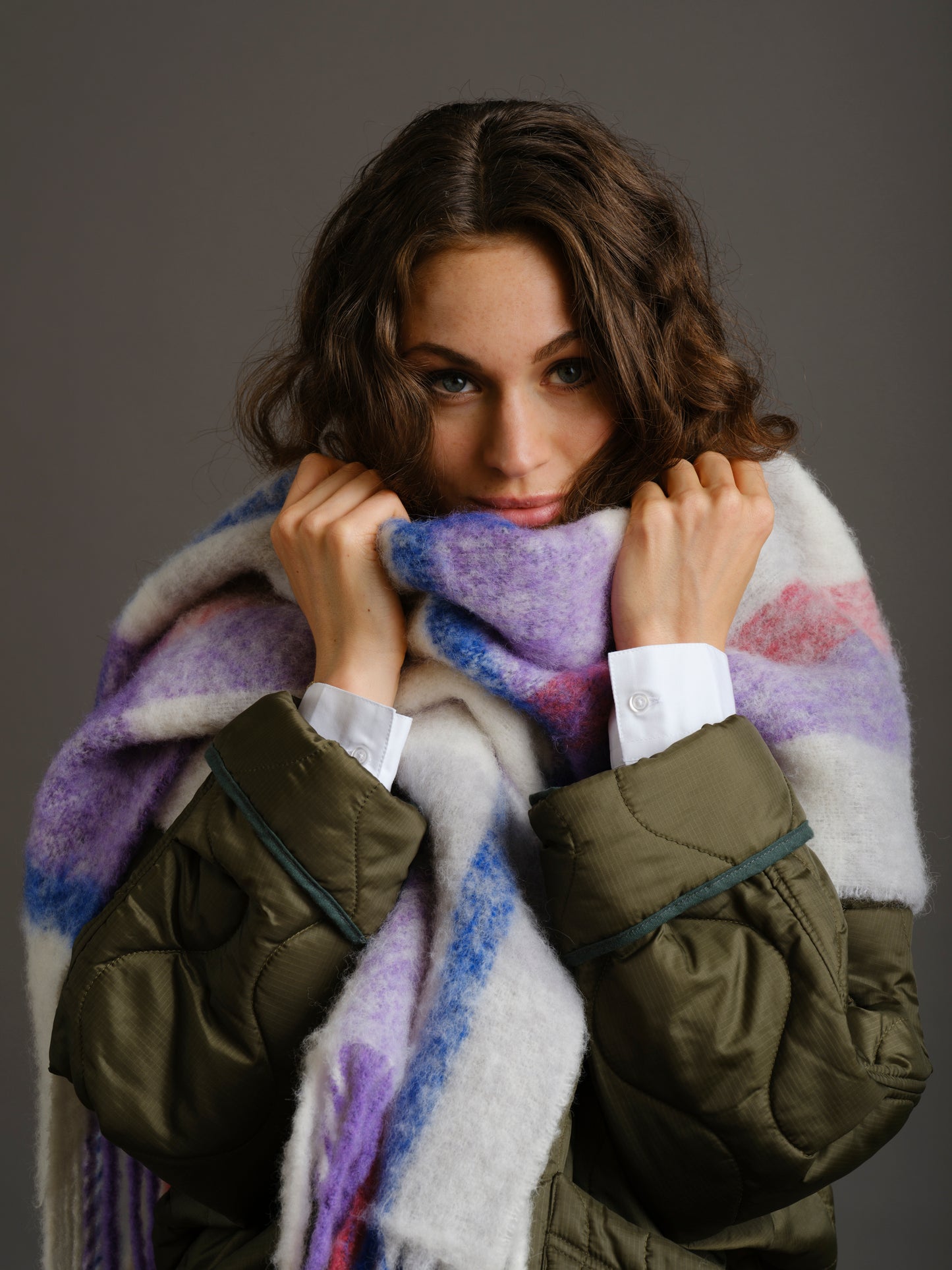 Alpaka Schal Check Purple
