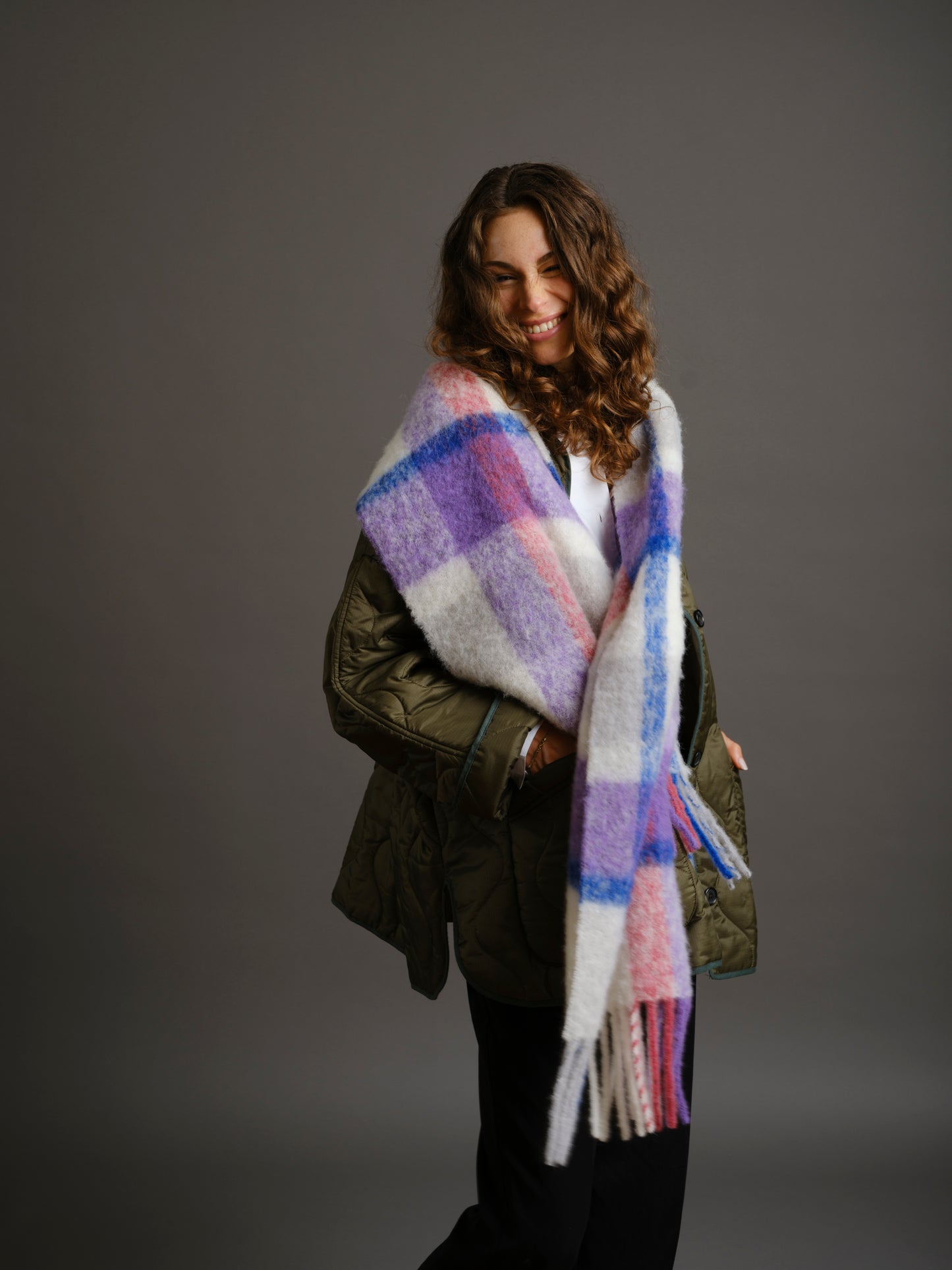 Alpaka Schal Check Purple