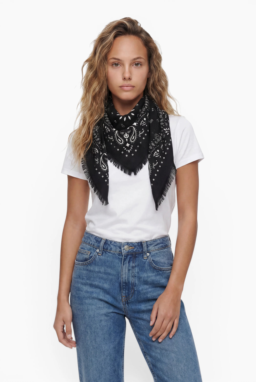 Kaschmir Tuch mit Paisley Print Espresso mit weiss