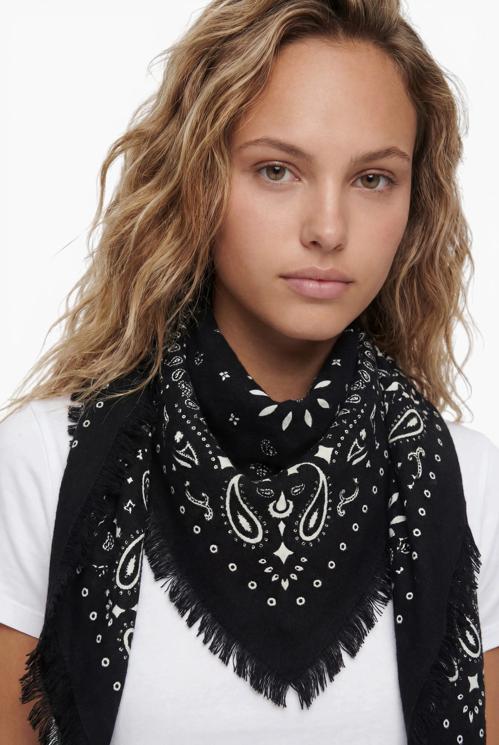 Kaschmir Tuch mit Paisley Print Espresso mit weiss