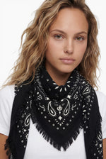 Kaschmir Tuch mit Paisley Print Espresso mit weiss