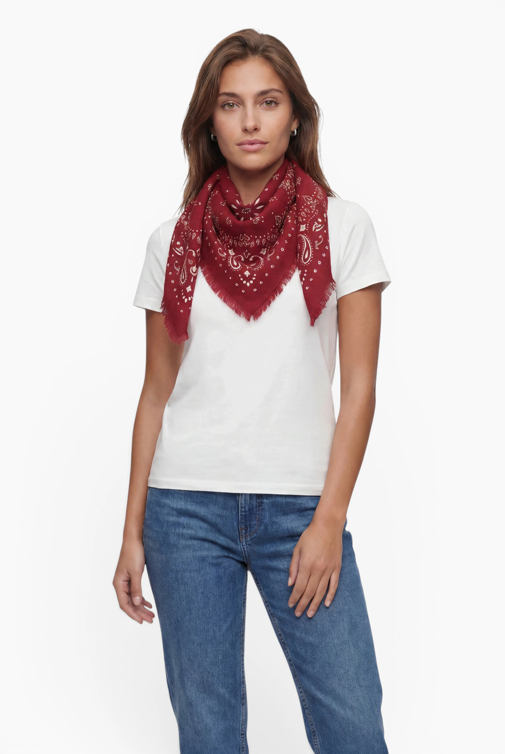 Kaschmir Tuch mit Paisley Print Fire mit weiss