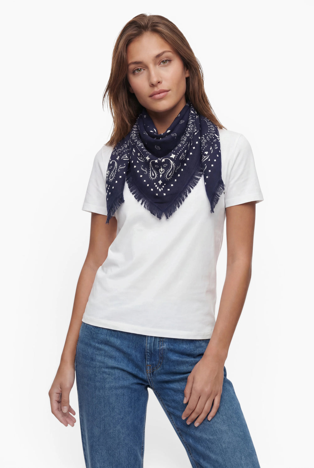 Kaschmir Tuch mit Paisley Print Navy mit weiss