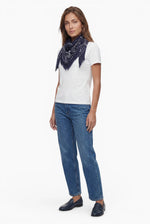 Kaschmir Tuch mit Paisley Print Navy mit weiss