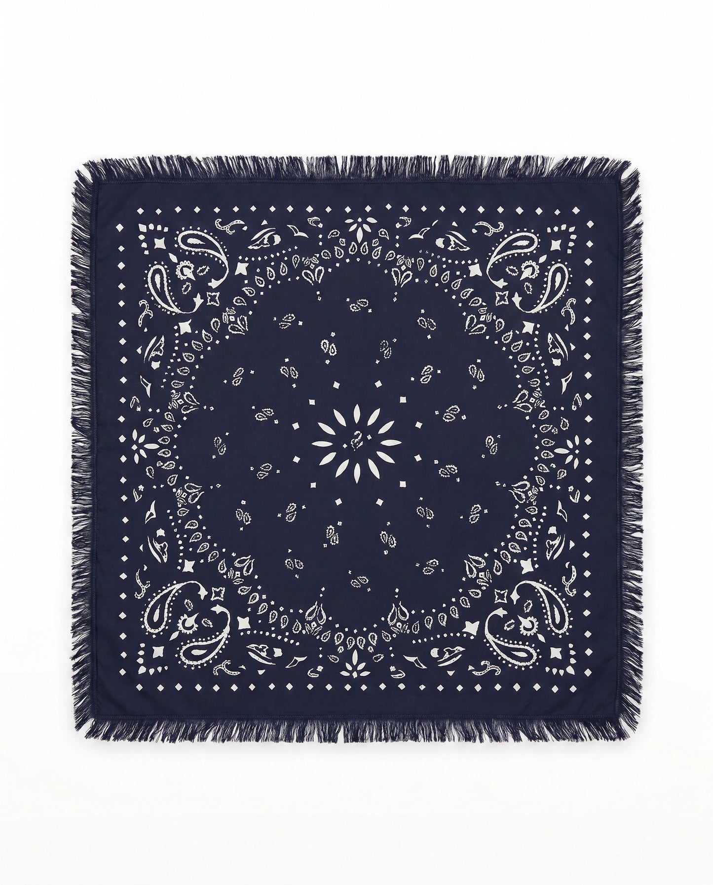 Kaschmir Tuch mit Paisley Print Navy mit weiss