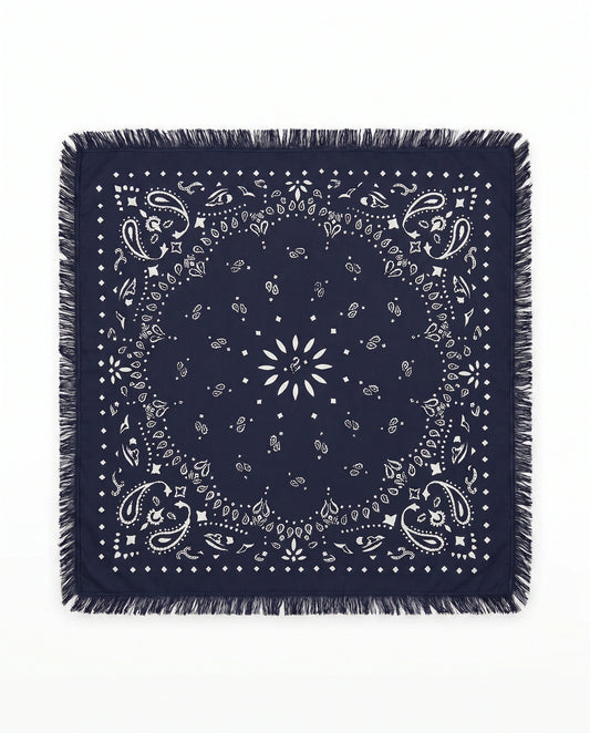 Kaschmir Tuch mit Paisley Print Navy mit weiss