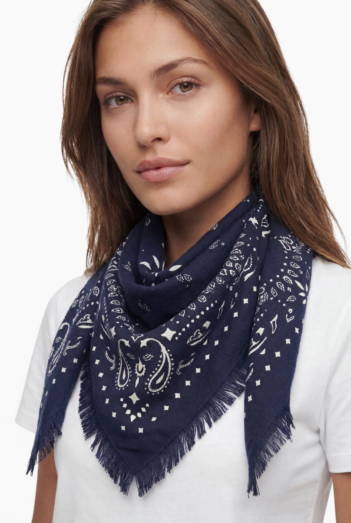 Kaschmir Tuch mit Paisley Print Navy mit weiss