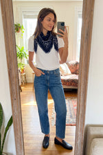 Kaschmir Tuch mit Paisley Print Navy mit weiss