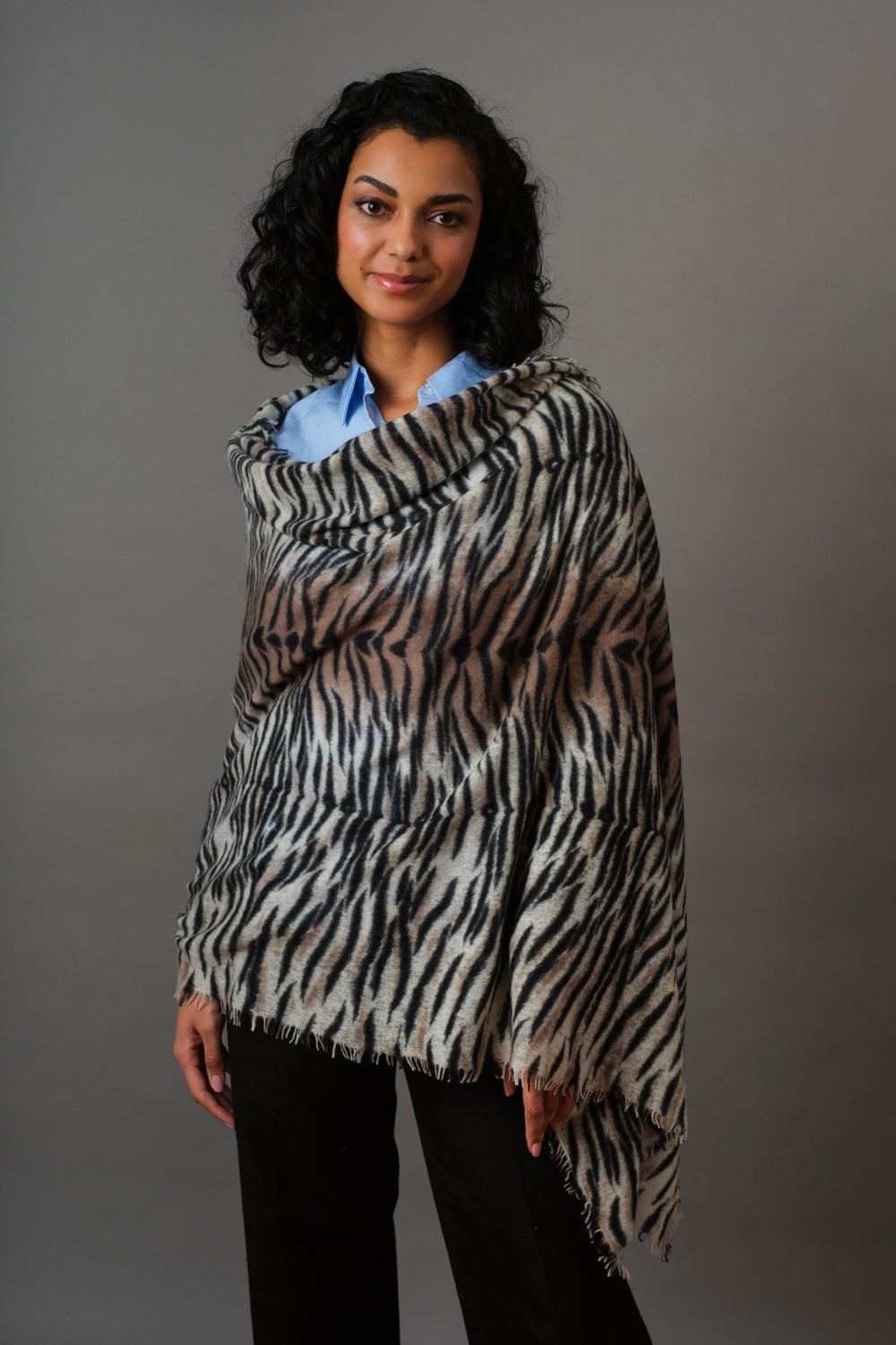 Cashmere scarf zebra camel