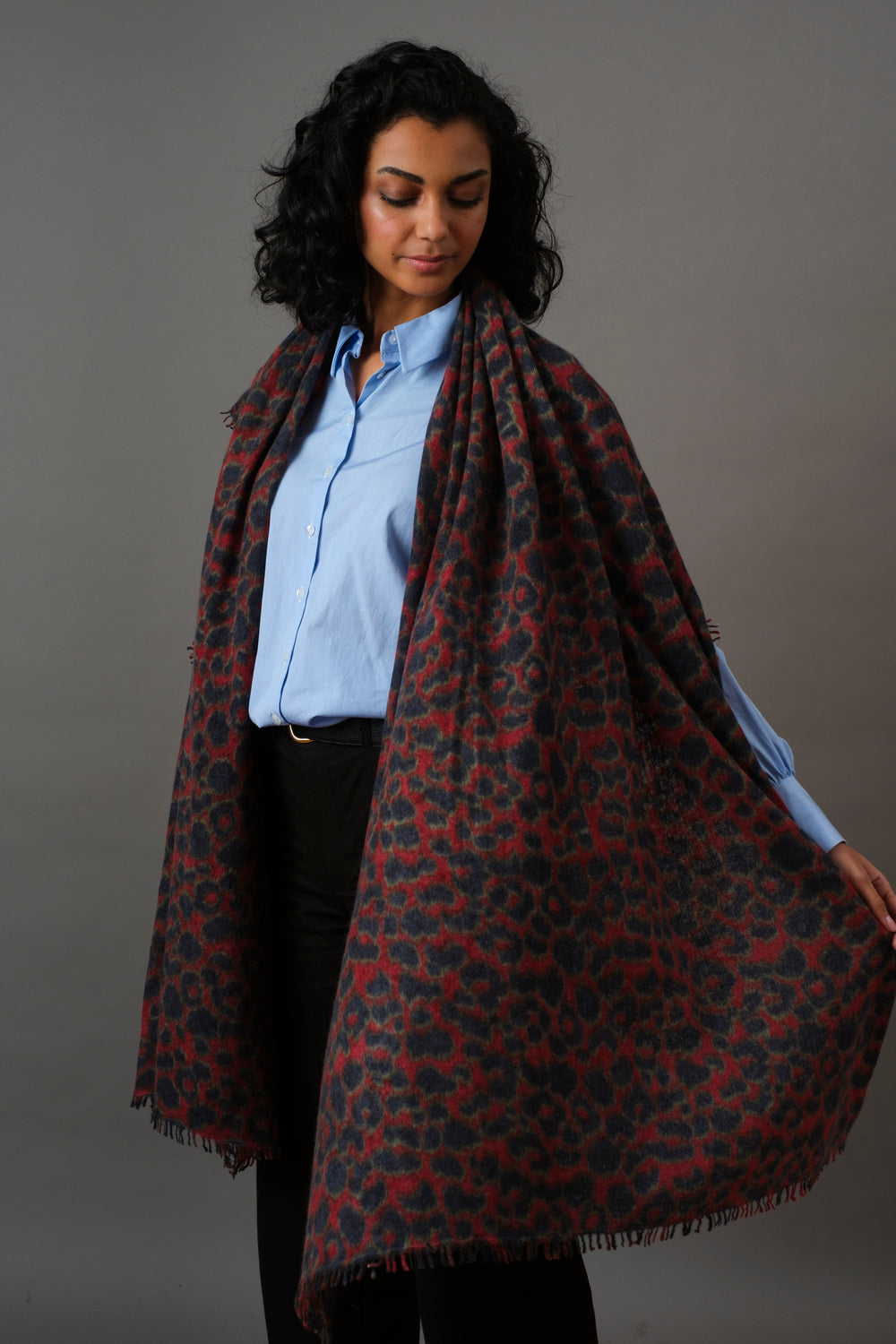 Cashmere scarf Leo Rio Red & Navy
