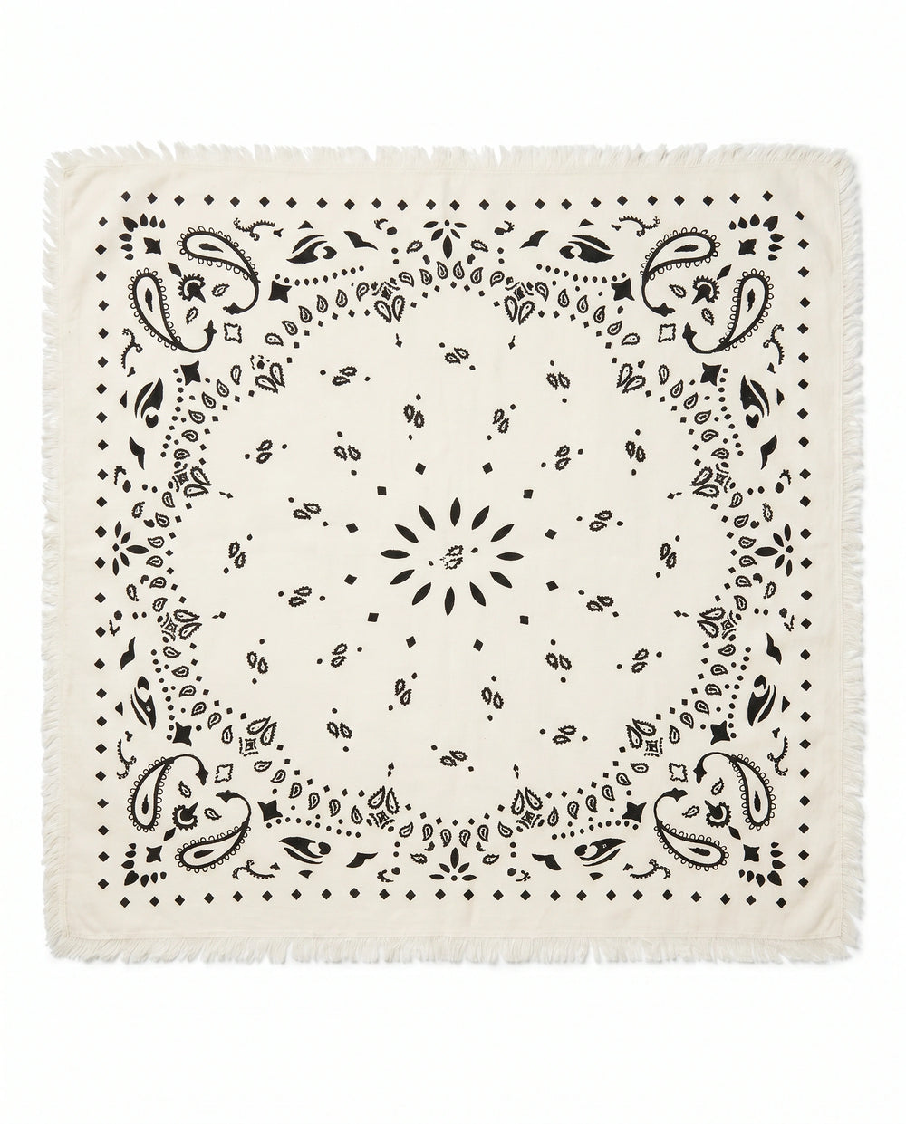 Kaschmir Tuch mit Paisley Print Weiss mit Schwarz