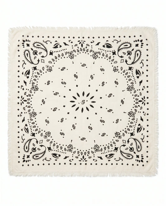 Kaschmir Tuch mit Paisley Print Weiss mit Schwarz