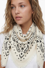 Kaschmir Tuch mit Paisley Print Weiss mit Schwarz