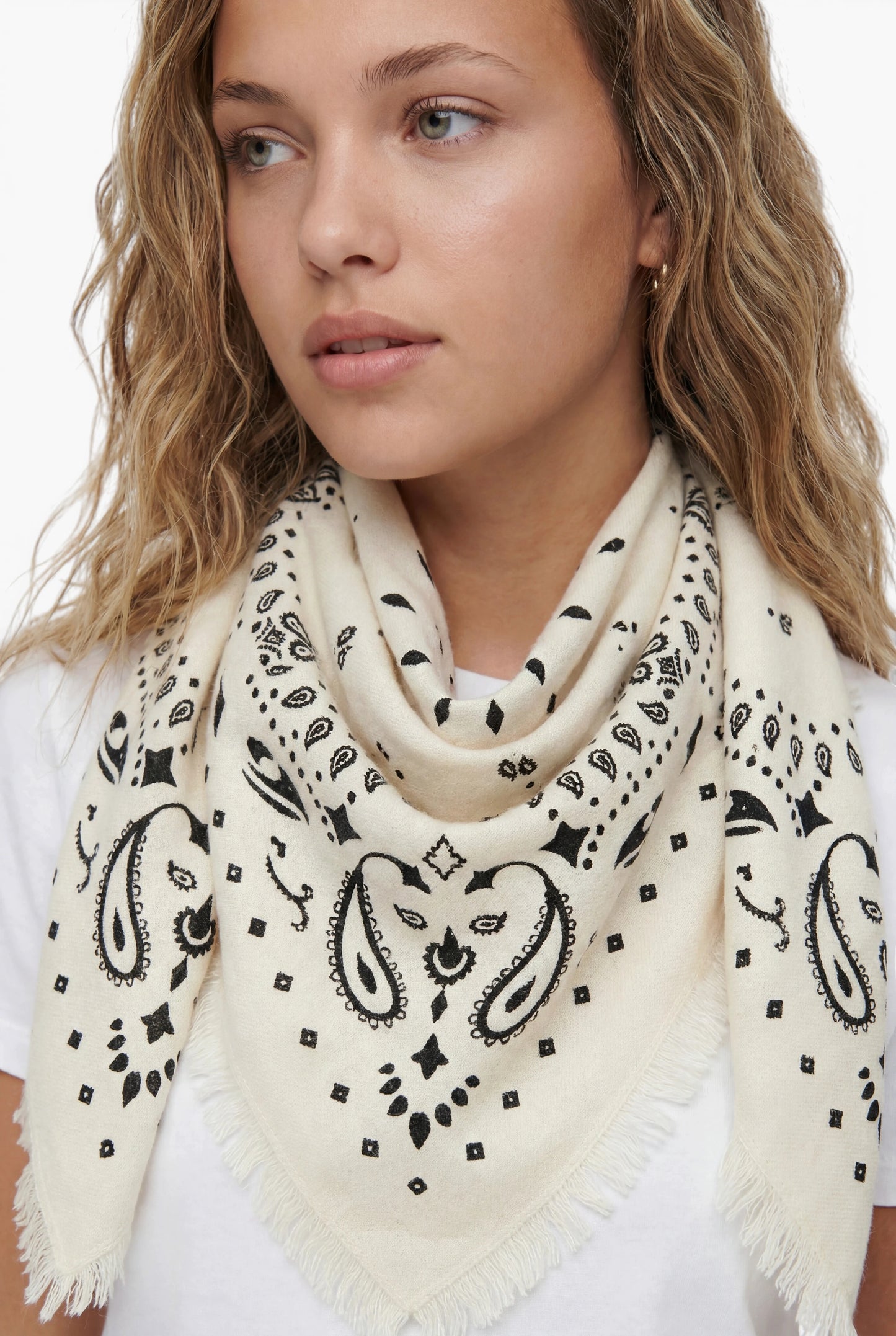 Kaschmir Tuch mit Paisley Print Weiss mit Schwarz