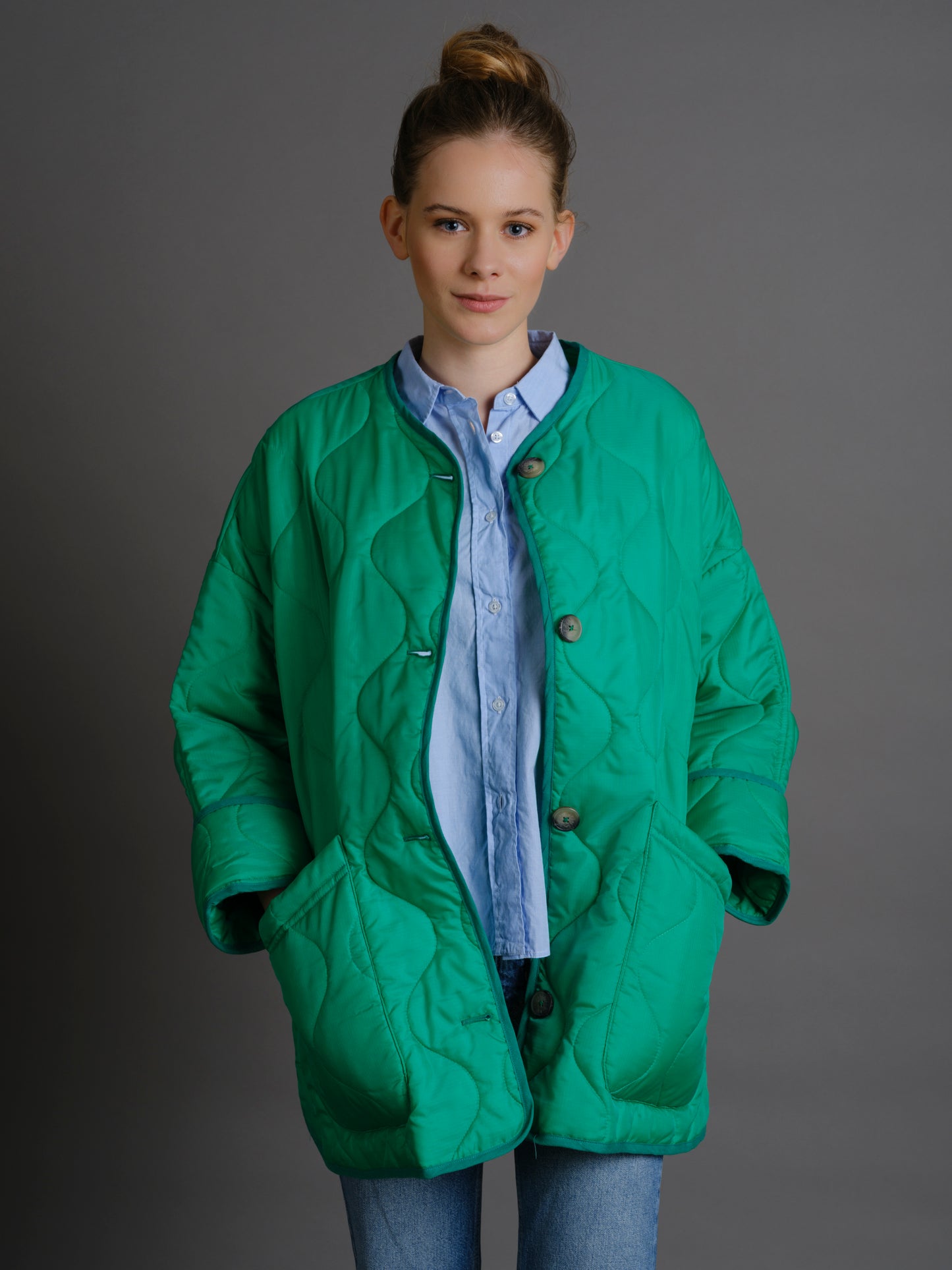 Gesteppte Jacke Onesize in Emerald-Green