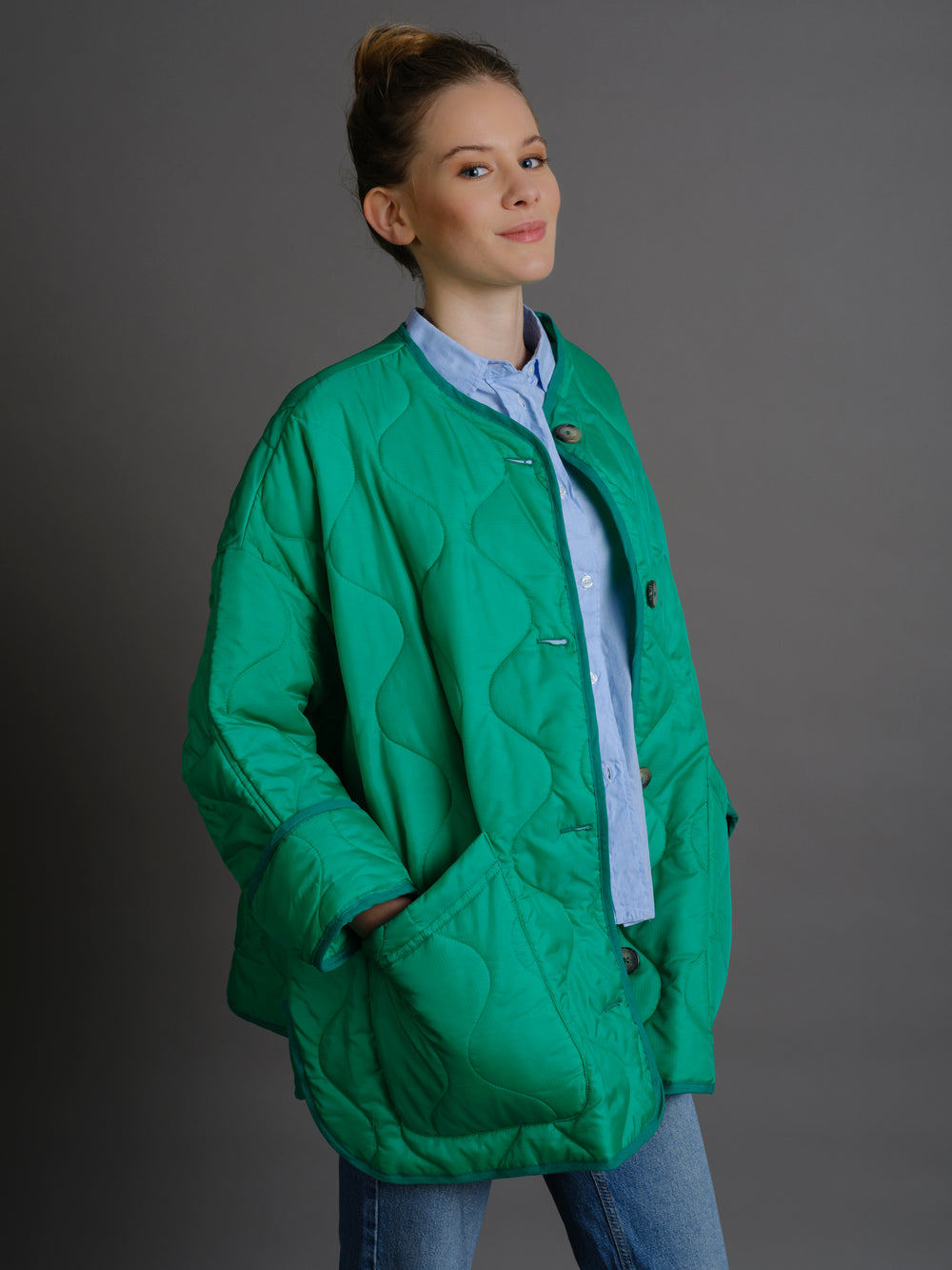 Gesteppte Jacke Onesize in Emerald-Green