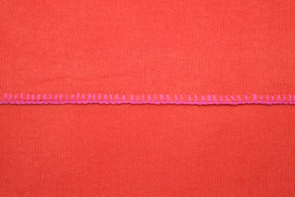 Pink Yarrow Cashmere Scarf Horsestitch Flamingo with Constrast Stitching