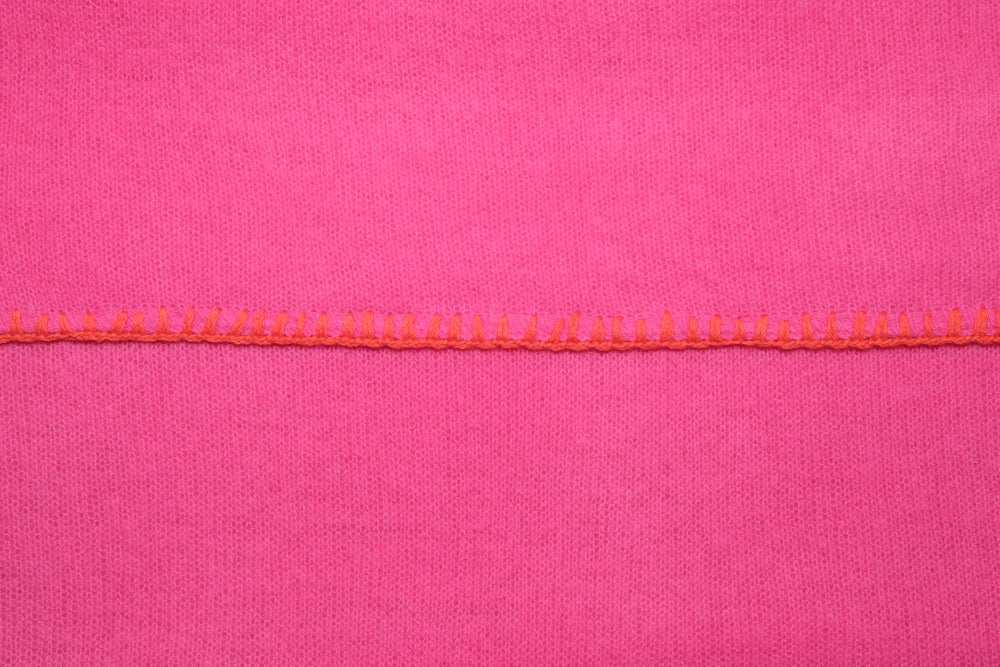 Cashmere Scarf Horsestitch Pink Yarrow with contrast stitching in Flamingo