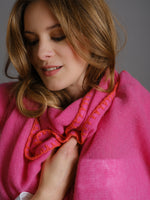 Cashmere Scarf Horsestitch Pink Yarrow with contrast stitching in Flamingo